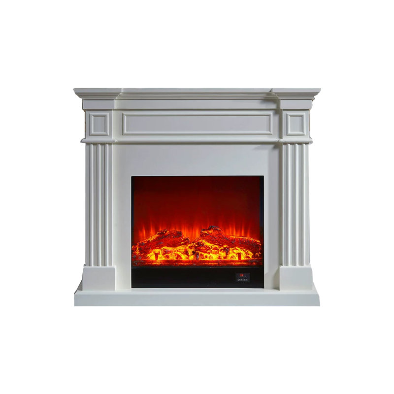 Beige Solid + Manufactured Wood Electric Fireplace, White