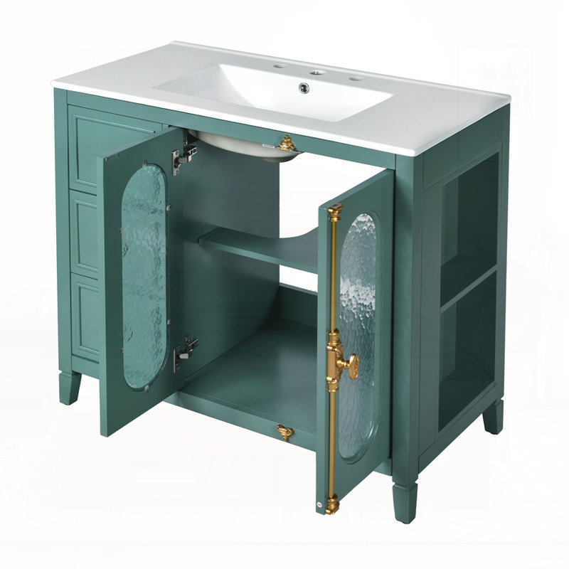 Meuble-lavabo 36 po avec 2 portes à fermeture douce, Vert lac