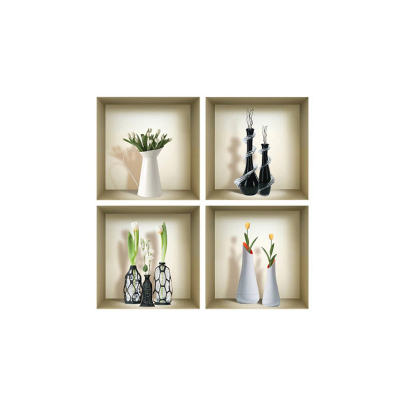 Set of Four 12 x 12 Inch Beige and Black Faux Niche 3D Wall Decals