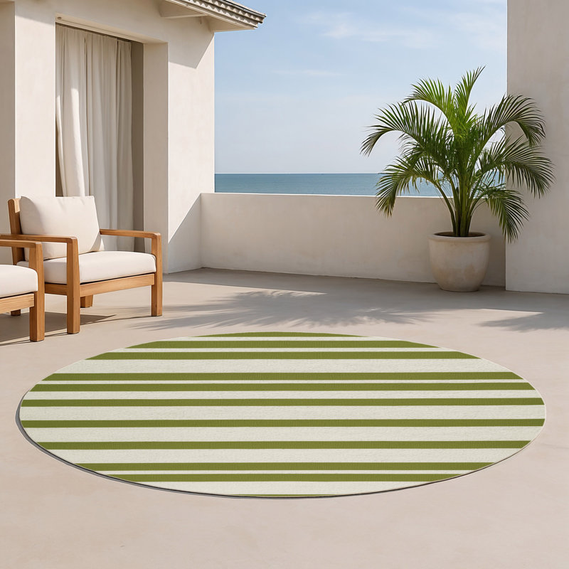 Tapis intérieur / extérieur beige HorizontalStripes, Rond 5 pi