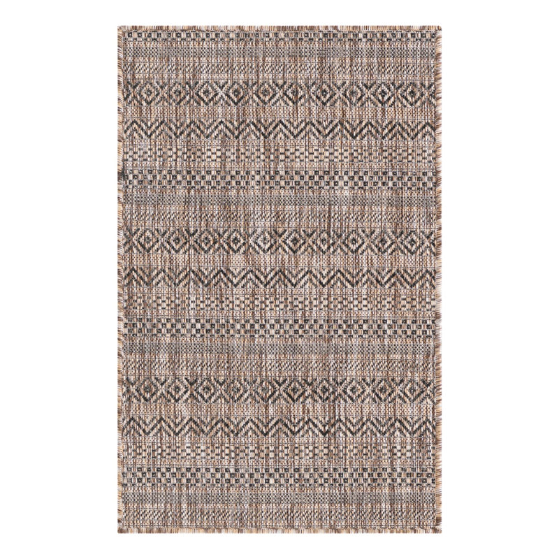 Tapis intérieur / extérieur brun à rayures Hewitt, Rectangle 2 pi 2 po x 3 pi