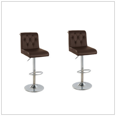 Tabouret de bar réglable en cuir synthétique capitonné à dossier chromé et ensemble de 2 chaises