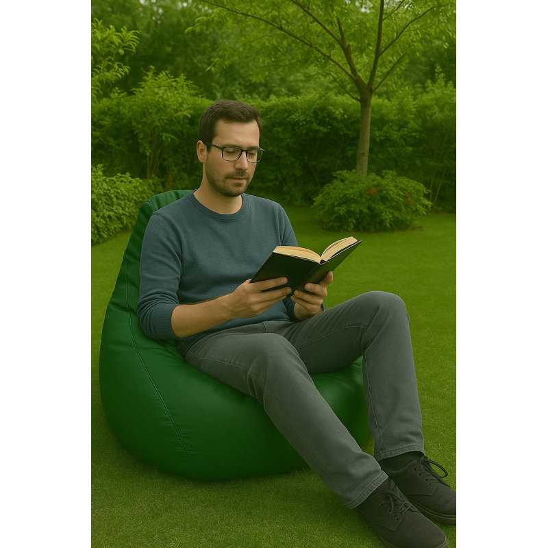 Fauteuil à billes vert confortable de 31,5 po x 29,5 po x 11,8 po | 100% similicuir de polyester | Rempli de billes de mousse EPS recyclées | Housse à fermeture à glissière imperméable et amovible | Parfait pour le salon, la chambre à coucher et les jeux