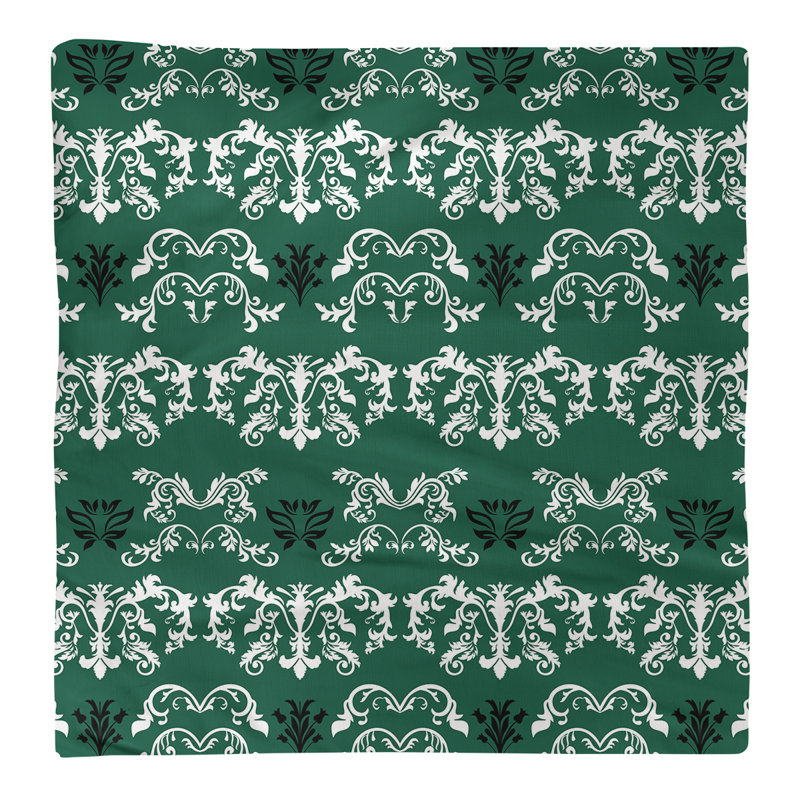 Damask Square Napkin, White/Gotham Green/Stealth Black, Polyester