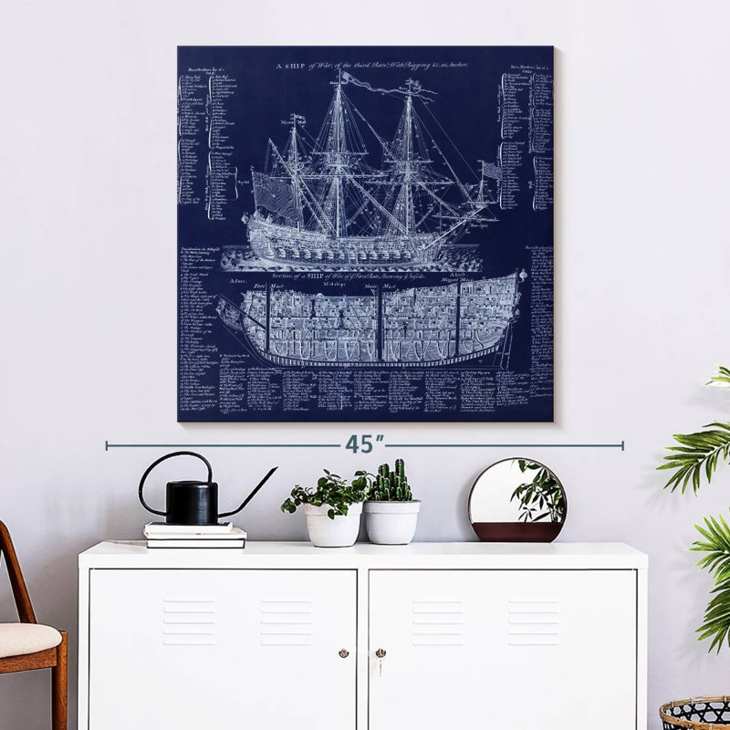 Laelle British War Ship Blueprint, 33" H x 33" W