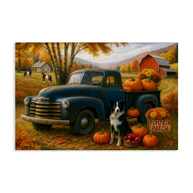 «Autumnal Farmland Collie», toile par Tom Crehan, H 30 po x l 45 po