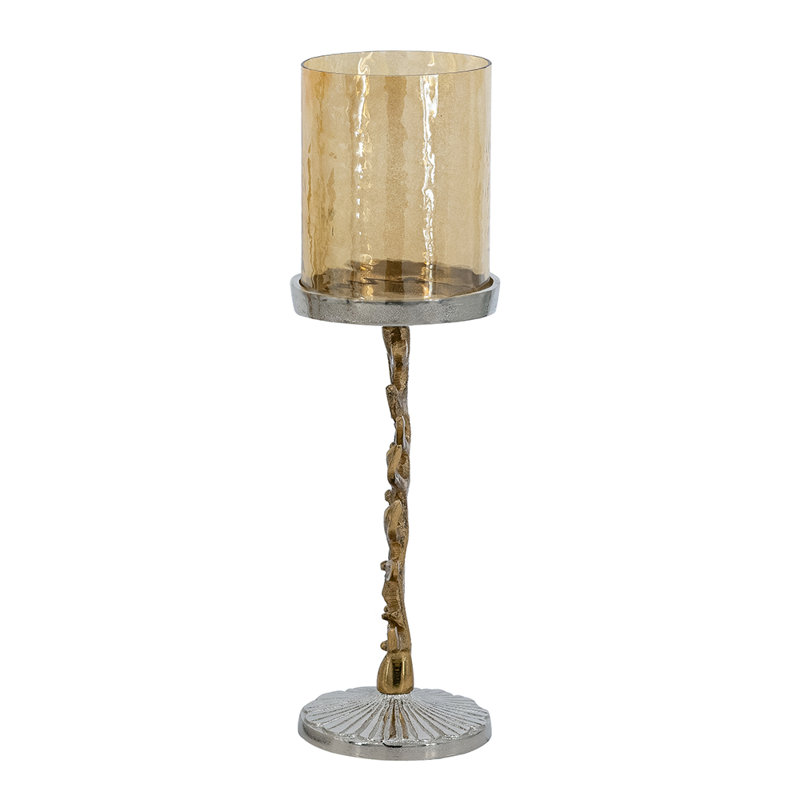 D4.5X13.5 "Porte-bougie colonne dorée avec base argentée et ouragan en verre, H 14,8 po x l 4,5 po x P 4,5 po