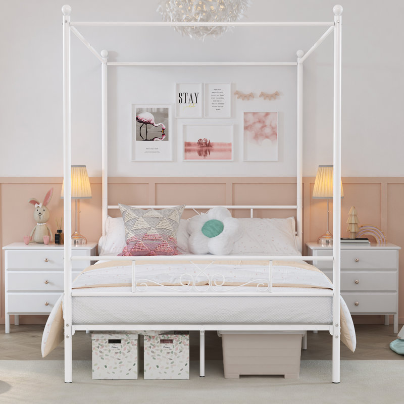 Alex-Jay Metal Canopy Bed, White, Queen