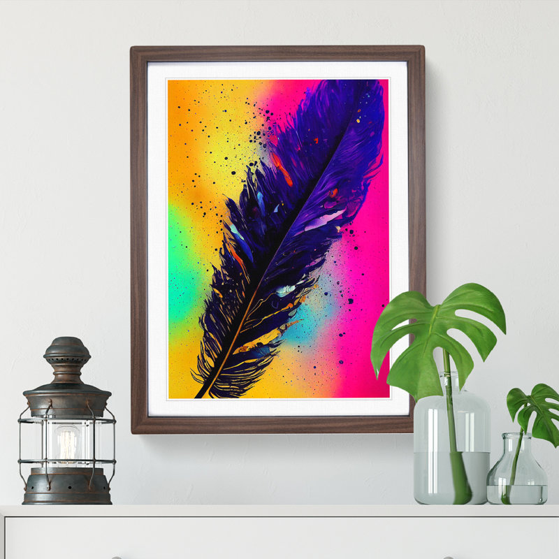 Feathers Splashed No.2 - Framed Print, 34cm H x 25cm W x 2cm D, Walnut