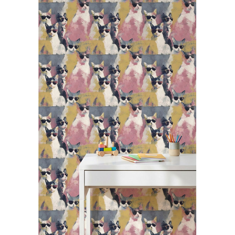 Papier peint chats lunettes de soleil fantaisiste, Peler et coller