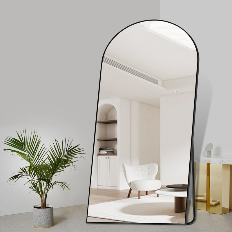 Oversized Arched Full Body Mirror with Stand – Wall-Mounted or Freestanding Floor Mirror for Room Decor, Black, 71" x 32"