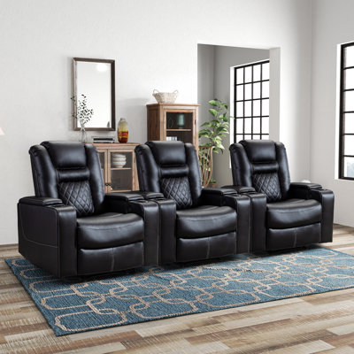 36.22"W Luxurious Premium Faux Leather Power Recliners, Home Theater Chairs with USB & Cup Holders & Arm Storage