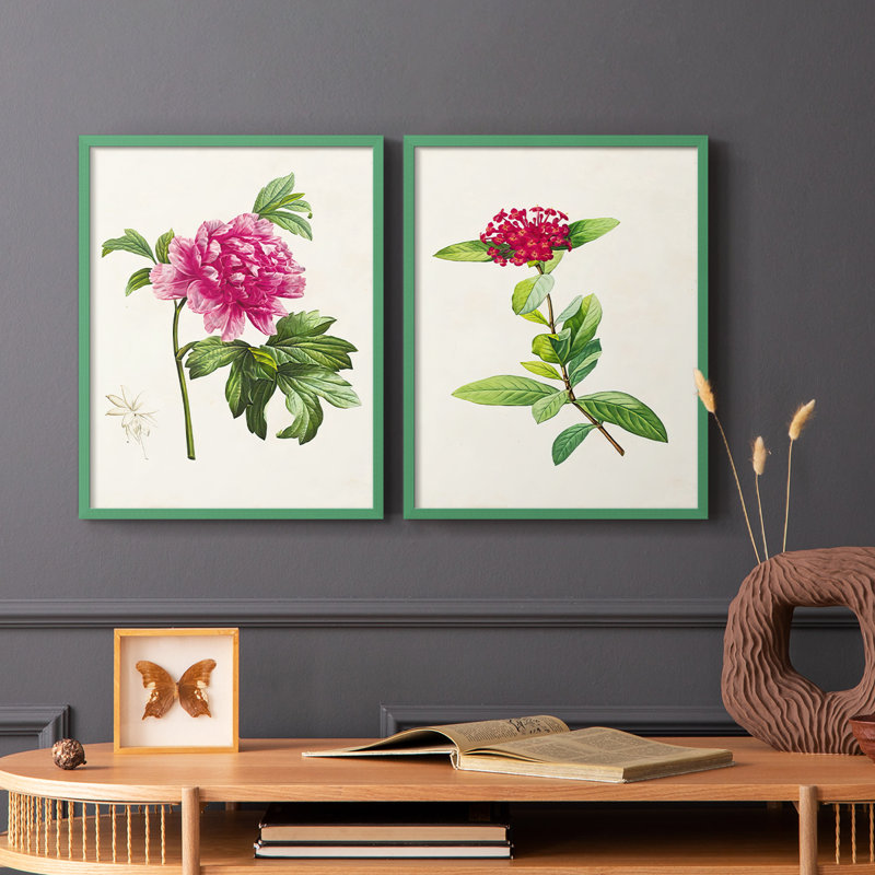 Impression encadrée PrettyPinkBotanicalsI-Premium - prête à être accrochée - aucun clou requis - aucun clou requis, Gris