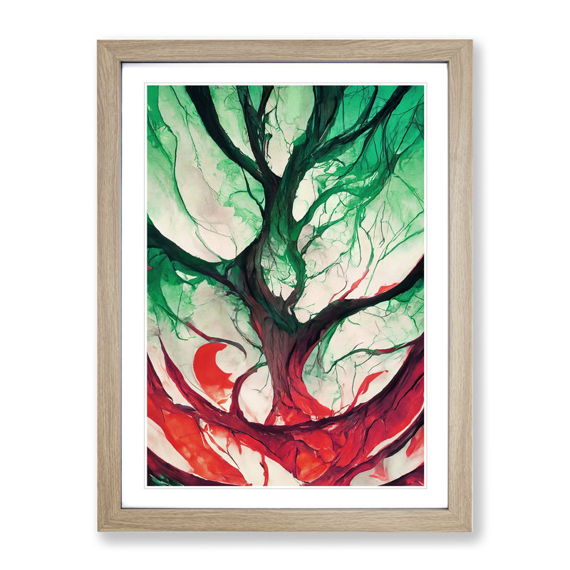XV1022-438X Abstract Tree No.6 1 Piece Single Picture Frame Painting, Oak Framed