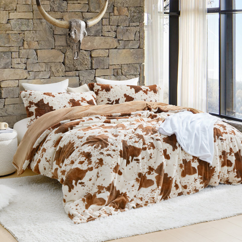 Ensemble d'édredon surdimensionné à imprimé vache brune Comhorn, Édredon grand + 2 taies décoratives