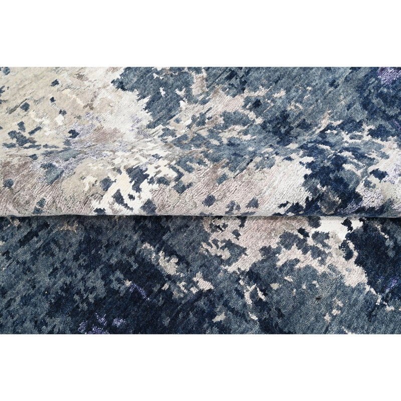 Abstract Area Rug in Blue/Ivory, Rectangle 10' x 14'