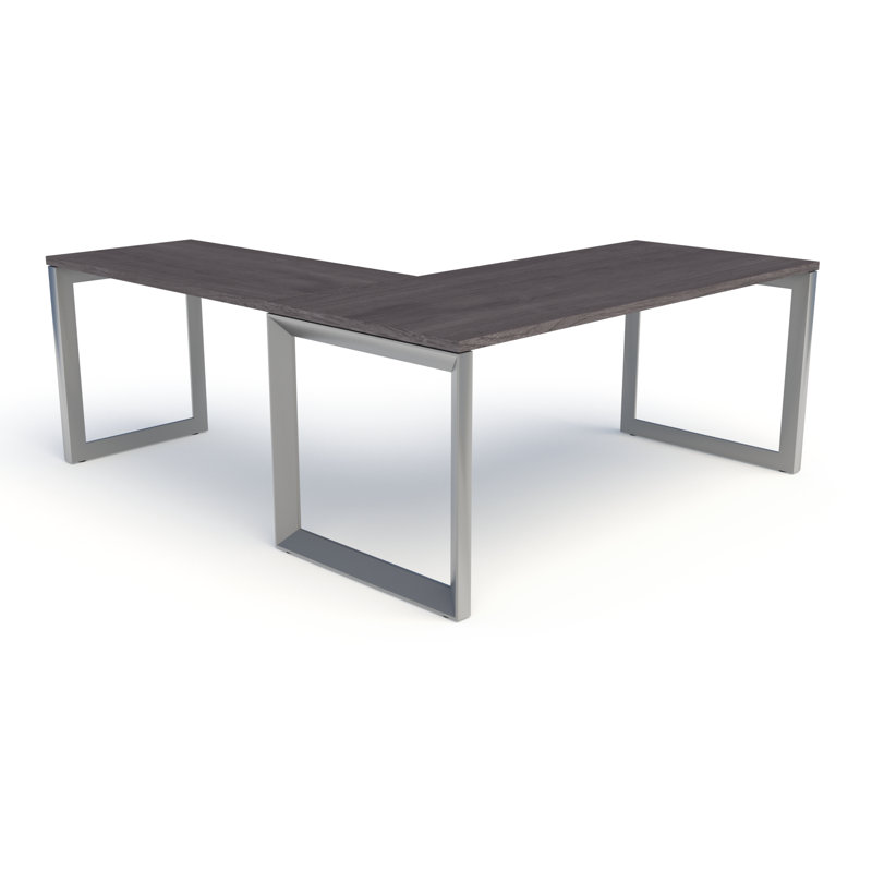 Pivit Steel Frame L-Shape Desk, Grey Ash/Silver, 31" H x 60" W x 24" D