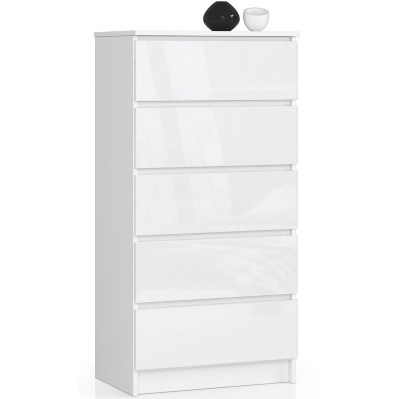 Eldrid 5 Drawer 60Cm W Chest of Drawers, White Gloss