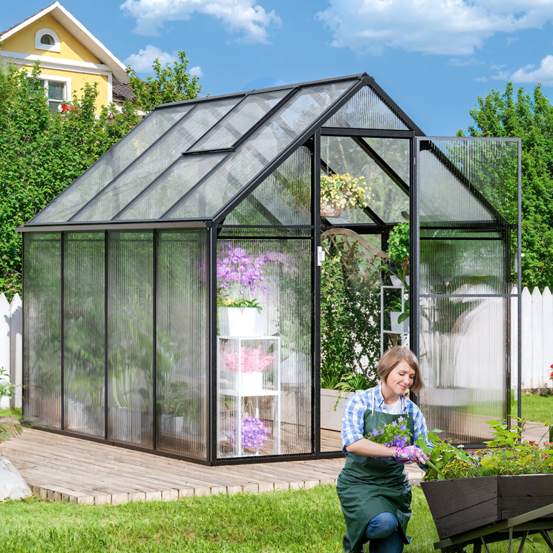 Kist 6.17' W x 8.17' D Heavy Duty Greenhouse, Matte Black/Black