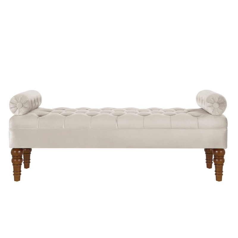 Bedroom Velvet Button - Solid Wood Base And Champagne Upholstery Upholstered Bench For, Champagne