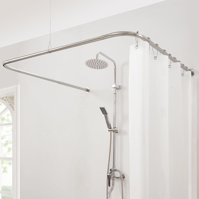 Tringle de rideau de douche ajustable en forme de U 24 po - 52 po x 31 po - 47 po - Comprend 12 crochets et un support de plafond
