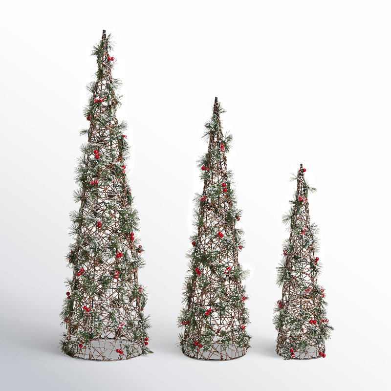 Set Of 3 Lighted Christmas Plastic Cone Tree With 75 Warm White LED Lights
