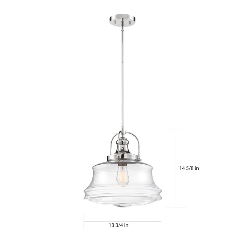Polished Nickel Glass Schoolhouse Pendant Light