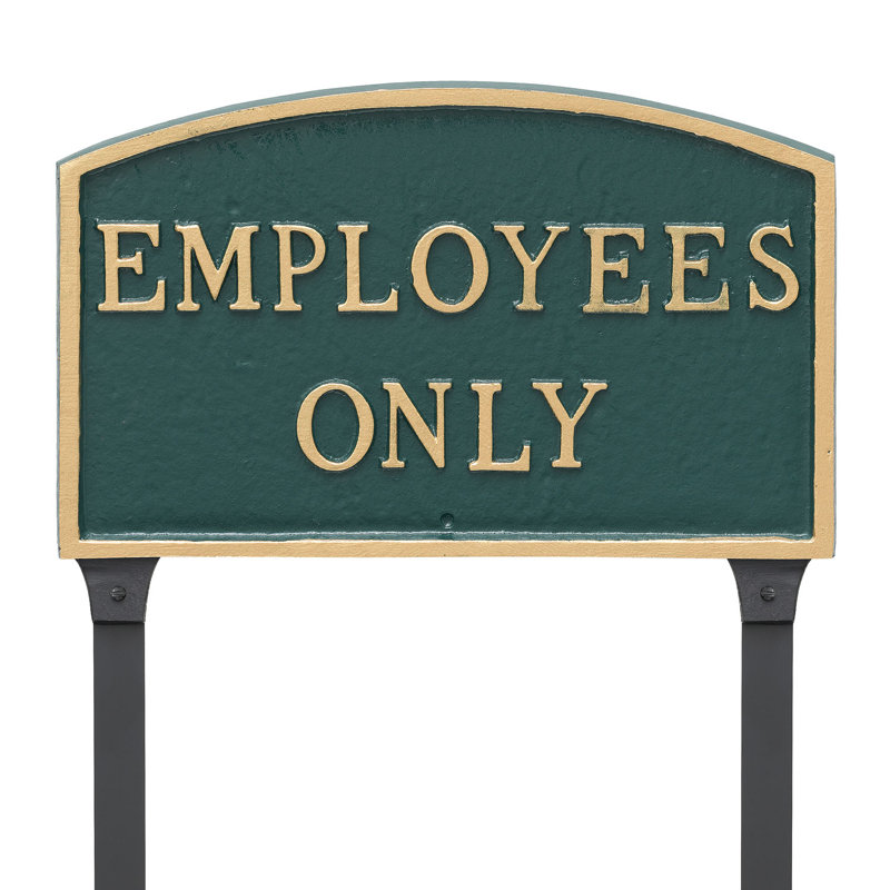 Enseigne de jardin pour employés seulement, Vert forêt / doré, H 10 po x l 15 po x P 0,25 po