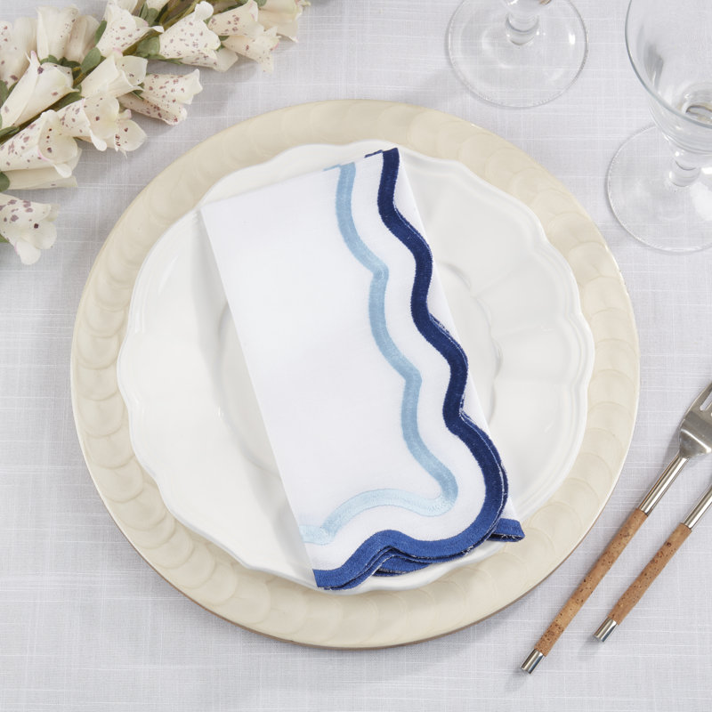 Ensemble de 4 serviettes de table à bordure festonnée, Bleu