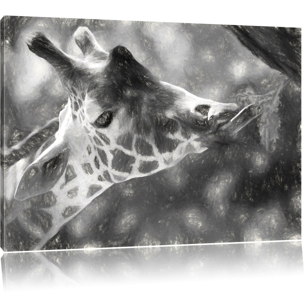 Leinwandbild Fressende Giraffe in Grau