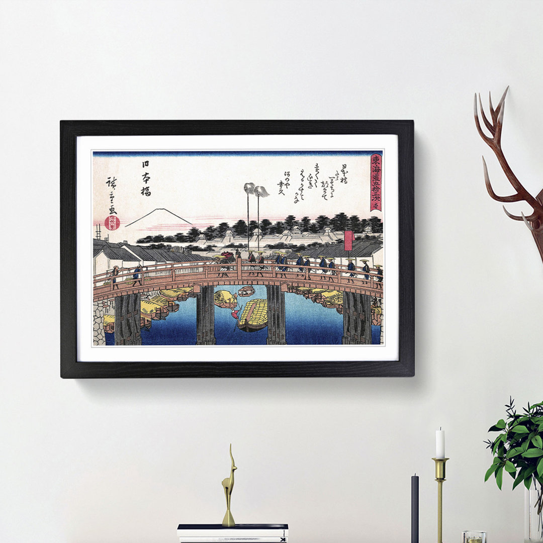 Bridge Crossing by Utagawa Hiroshige - Picture Frame Painting Print