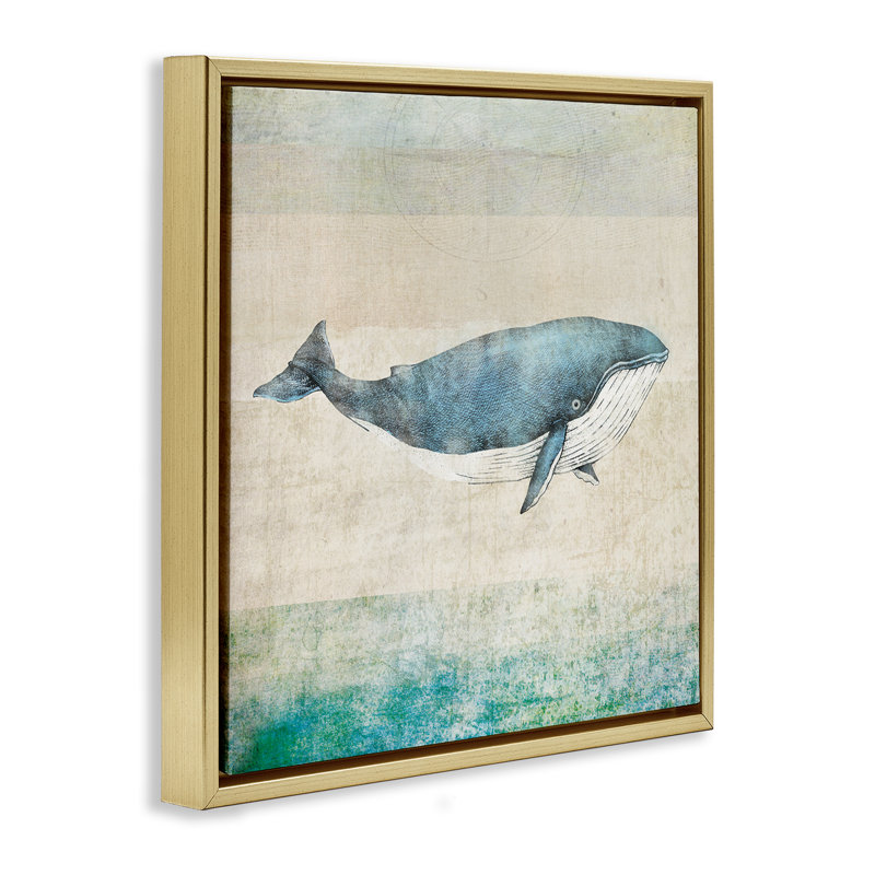 «Rustic Maritime Whale Floater» par JG Studios, Cadre flottant métallique doré, H 18 po x l 18 po