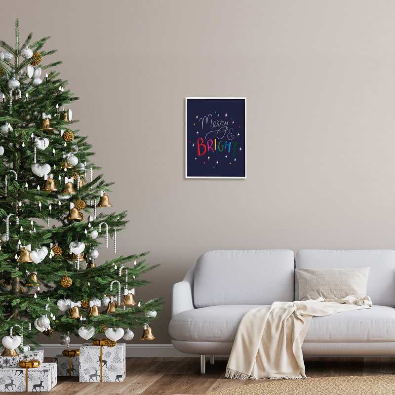 «Merry & Bright Whimsical Sparkle», H 20 po x l 16 po x P 1,5 po, Giclée encadrée blanc bord de mer