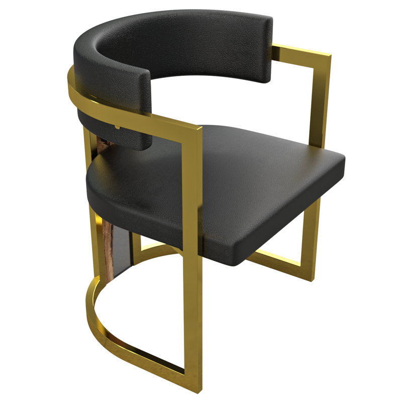 Leather Arm Chair, Black, Gold Plated, 1 Piece