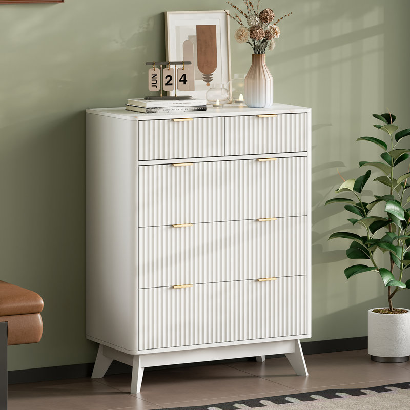 Commode à 5 tiroirs Donati, commode en bois l 31,5 po, Blanc