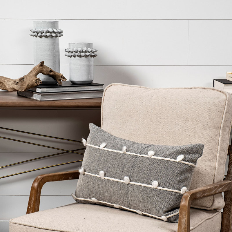 Gray and White Embroidered Cotton Pillow Cover