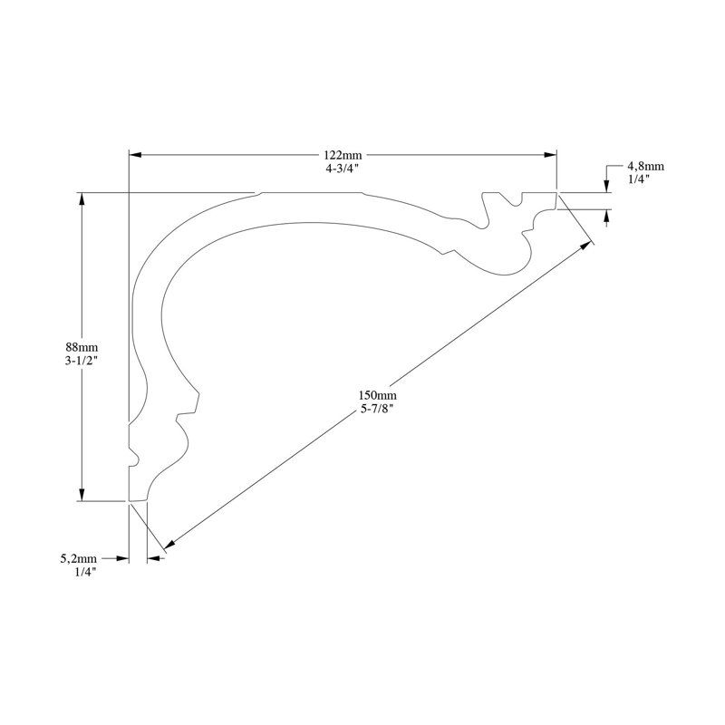 Moulure couronnée en polyuréthane blanc uni apprêté 4-3 / 4 po x 3-7 / 16 po x 78-3 / 4 po