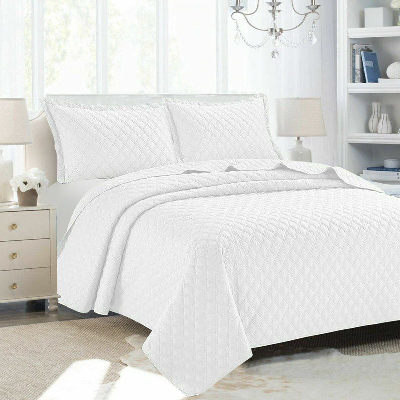 Polyester Solid Colour Bedspread with Pillow Shams, Double Bedspread + 2 Standard Shams, White