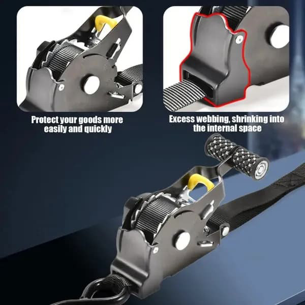 1 sangle à cliquet rétractable 1pc, sangle de fixation auto-rétractable, résistance à la traction de 10 pieds, résistance à la traction de 1500 lb, sangle à cliquet automatique noire robuste pour sécuriser le fret, les camions,