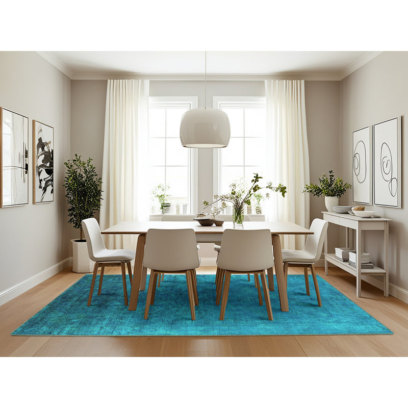 Tapis bleu / bleu sarcelle, Rectangle 7 pi x 10 pi