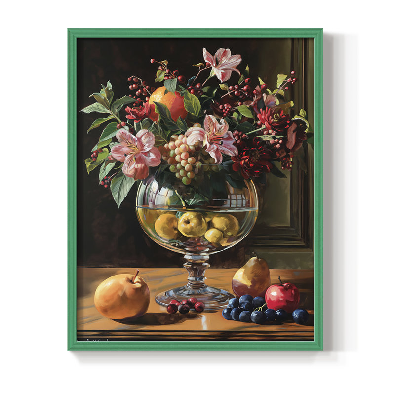 Reproduction encadrée FLORAL Series DCCXL - bois massif, H 15 po x l 12 po, Vert