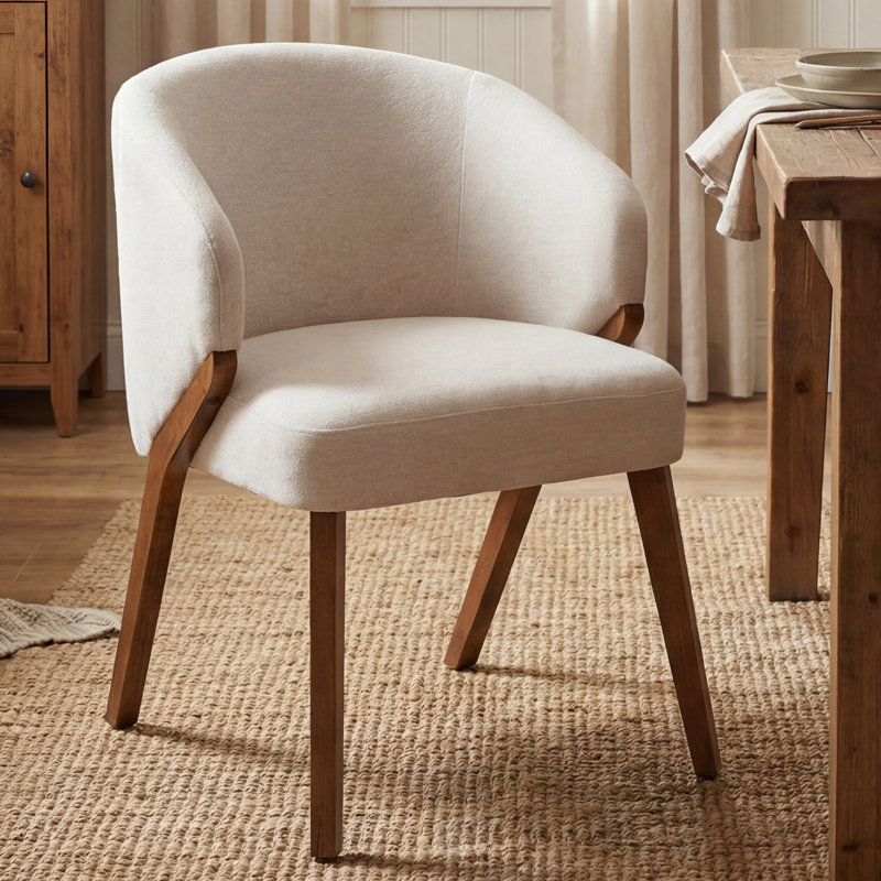 Chaise rembourrée avec pieds en bois, Beige