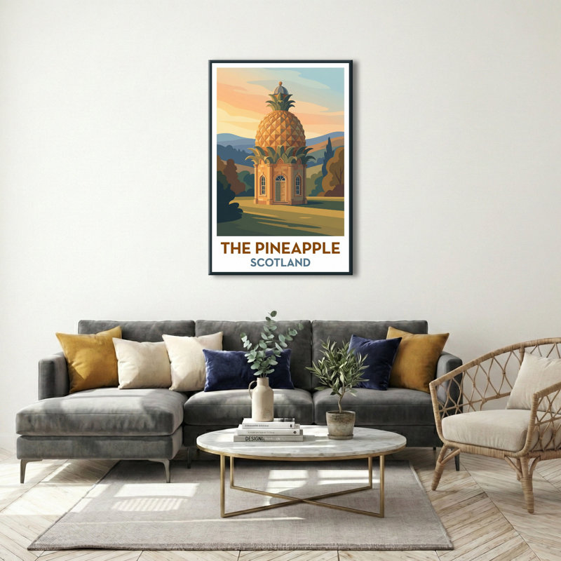 The Pineapple, Scotland - Romantic Travel Poster Celebrating An Iconic Folly And Georgian Elegance. Giclee Print On Wrapped Canvas. Wall Art, Home Decor - Iconic Buildings & Architecture, Scotland - Wrapped Canvas Print