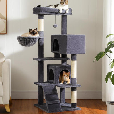Grand arbre à chat, très grande surface de repos, tour pour chat à plusieurs niveaux de 56,2 pouces avec hamac et sac de couchage, poteau à griffer et 2 appartements