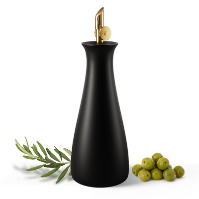 Ceramic Olive Oil Dispenser with Self-Closing Gold Spout, 530 ML Matte Ceramic Leak Proof EVOO Dispensing Bottle for Kitchen