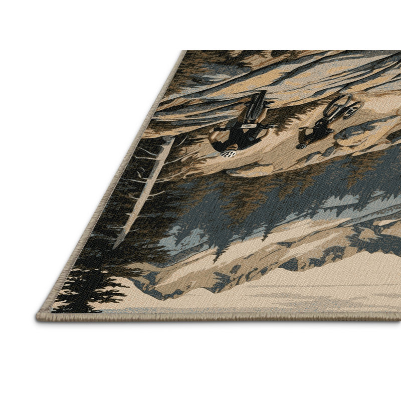 Washable Mountain Biking Sports Area Rug, Round 7'