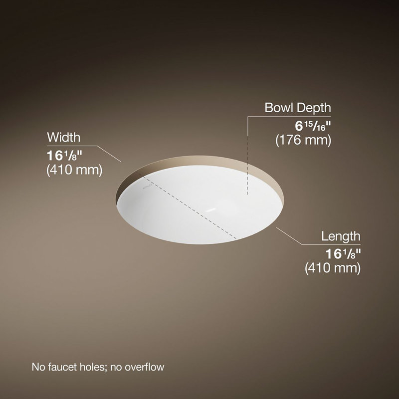 16-1/4 In. Round Undermount Bathroom Sink, No Overflow, White