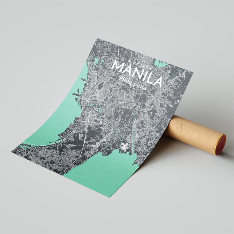 Manille, carte de la ville, impression, Vert/gris, H 24 po x l 18 po