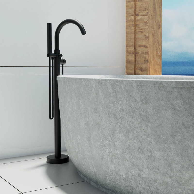 Delphi Floor Tub Filler with Diverter, Matte Black
