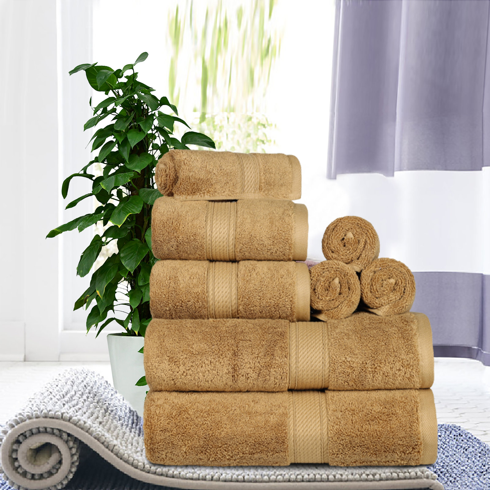 Renata 8-Piece Egyptian Cotton Towel Set, Toast